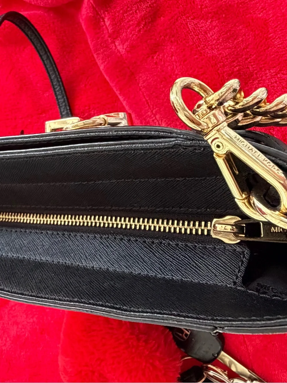 Michael Kors Black Saffiano Leather Crossbody Bag with Gold Hardware